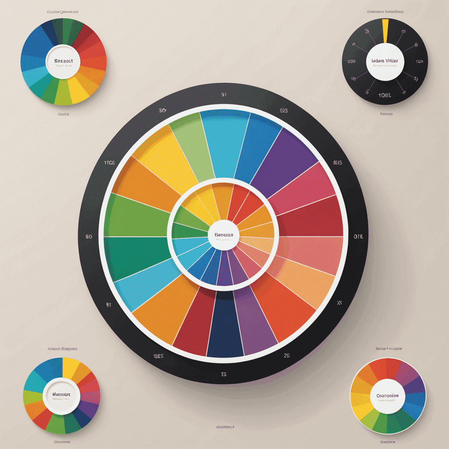 Imagen que muestra una rueda de color y ejemplos de interfaces de usuario con diferentes esquemas de color